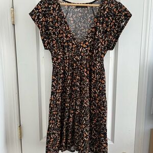 Urban Outfitters Black and Orange Floral Midi Dress